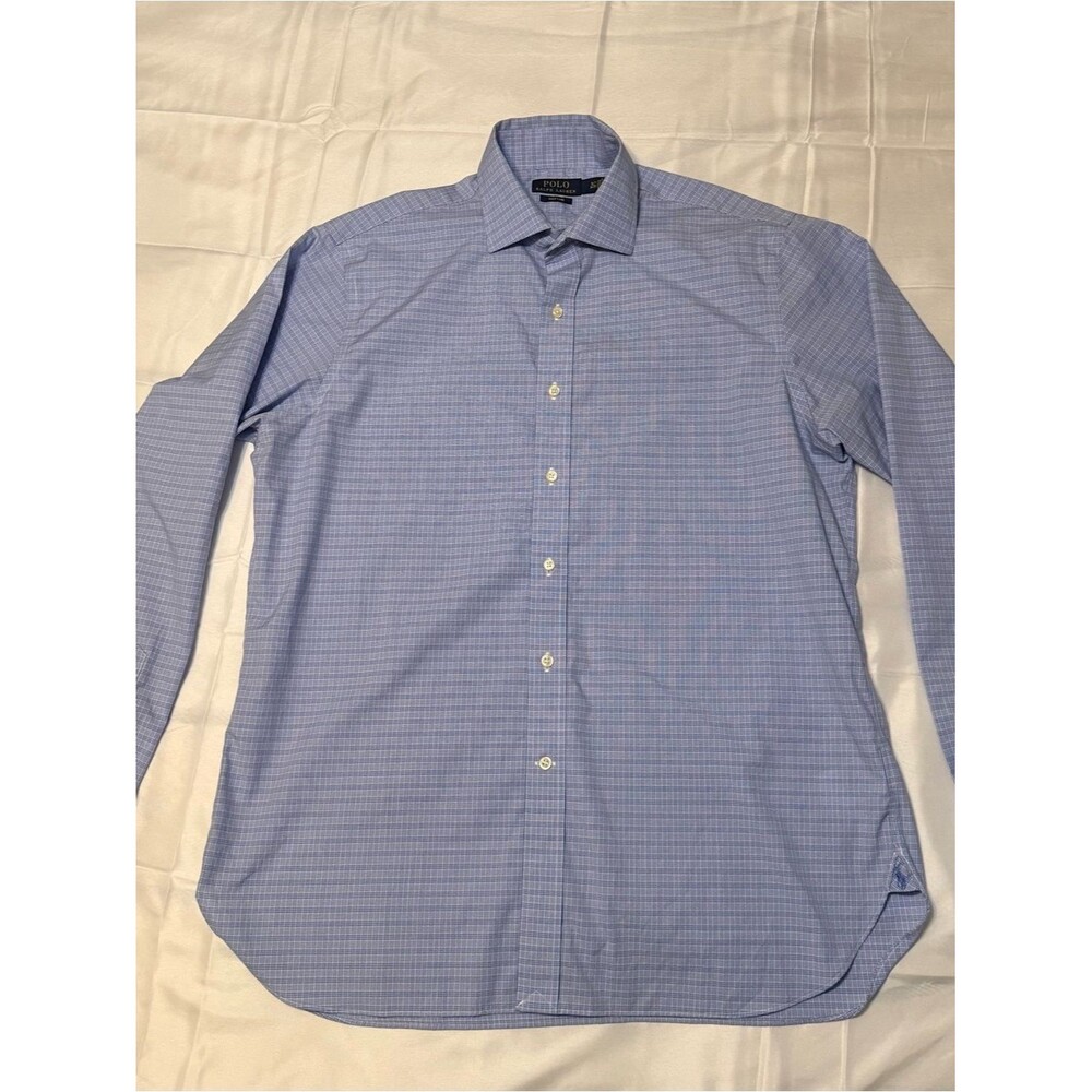 Polo by Ralph Lauren Men's Light Blue Check Dress Shirt Easy Care
